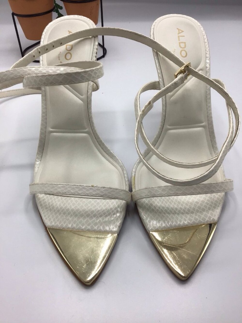 Aldo Womens White Metallic Gold Strappy Lace Up Heels Size 9 - Picture 5 of 9